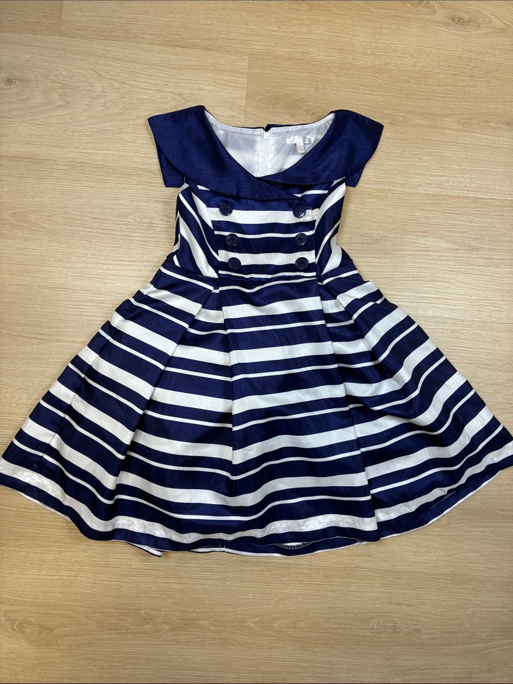 Tahari Girls Navy and White Striped Sailor Dress